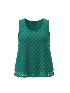 Style & Co Women's Teal Green Polka Dot Mesh Layered Tank Top Studded Hem L